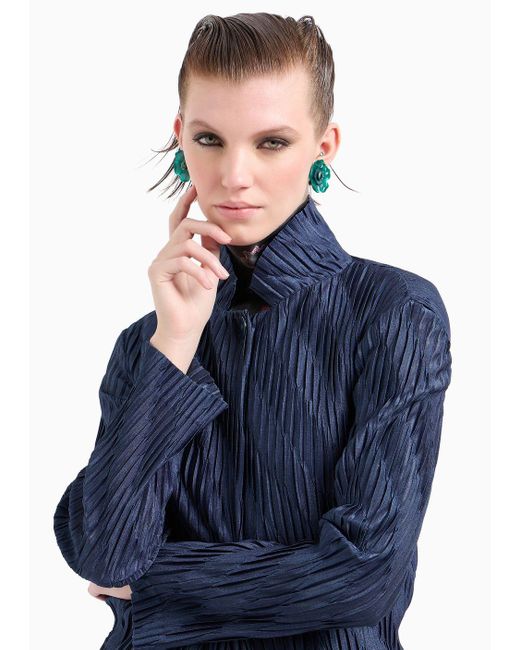 Giorgio Armani Blue Asv Single-breasted Jacket In Two-tone Pleated Jersey