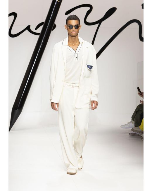 Giorgio Armani White Single-breasted Jacket In A Wool And Viscose Canneté for men