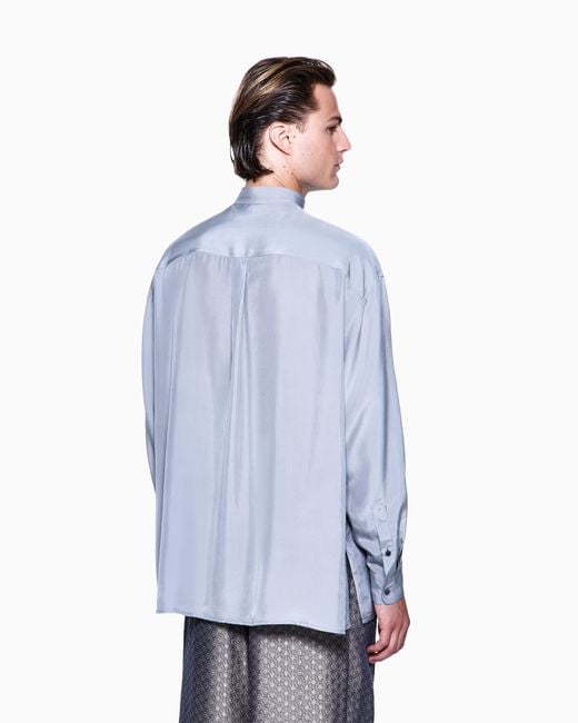 Giorgio Armani Blue Silk Habotai Shirt for men