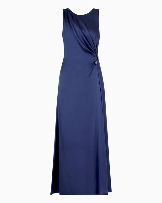 Giorgio Armani Blue Double-Faced Silk-Satin Long Dress