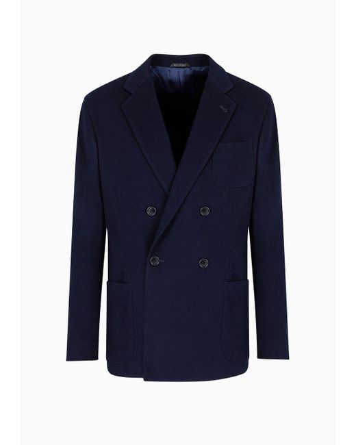 Giorgio Armani Blue Vicuña Double-breasted Jacket In Pure Lightweight Vicuña Cloth for men