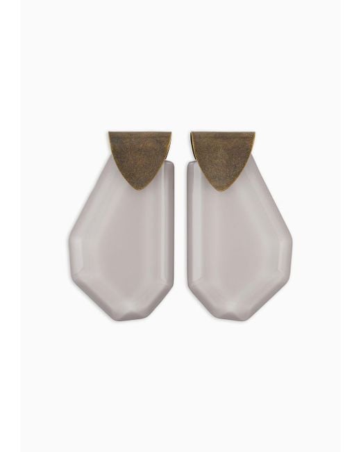 Giorgio Armani White Clip-on Earrings With Geometric Pendant