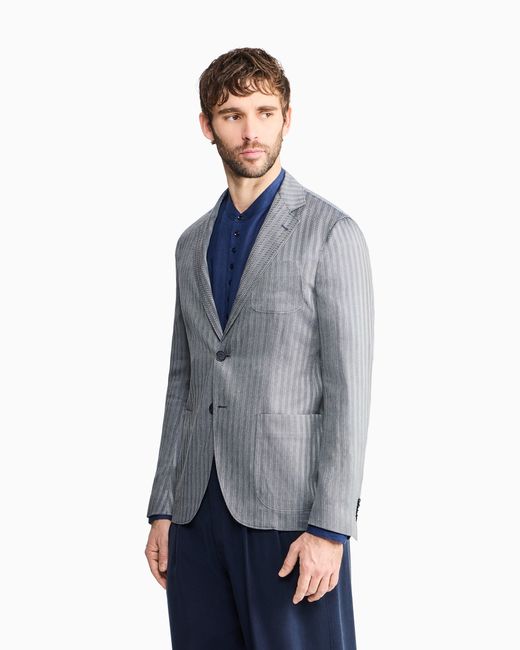 Giorgio Armani Blue Upton Line Single-Breasted Jacket for men