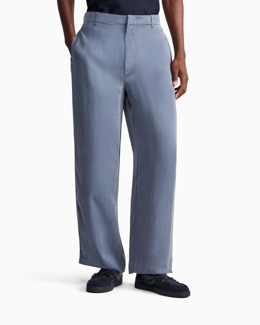 Giorgio Armani Blue Flat-Front Trousers for men