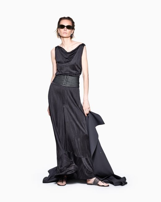 Giorgio Armani Blue Viscose Jacquard Jersey Wide-Leg Trousers