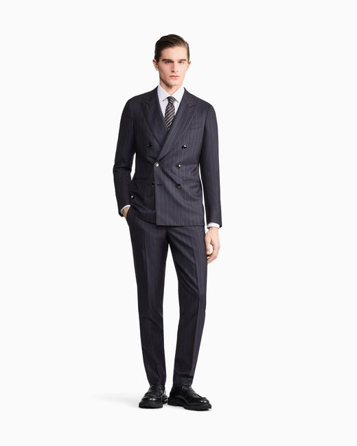 Giorgio Armani Blue Napoli Line Double-Breasted Pinstriped Suit for men