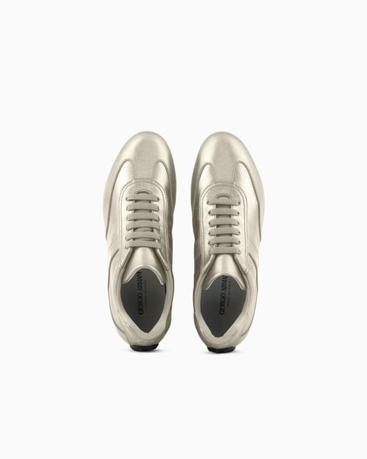 Giorgio Armani White Lamé Leather Sneakers