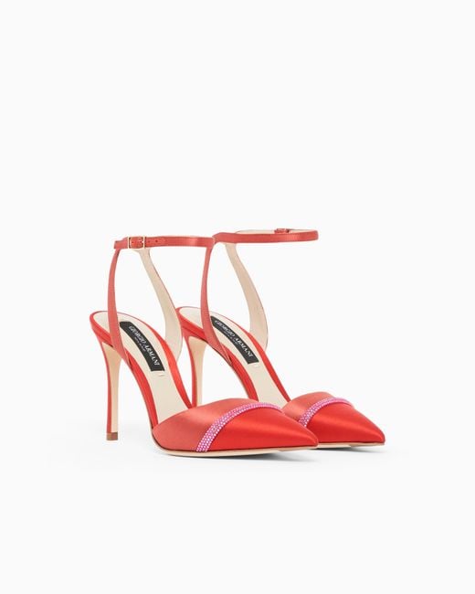 Giorgio Armani White Court Shoes With Two-Tone Satin Strap