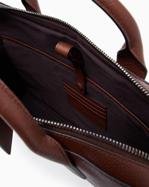 Giorgio Armani Brown Pebbled Leather Briefcase for men