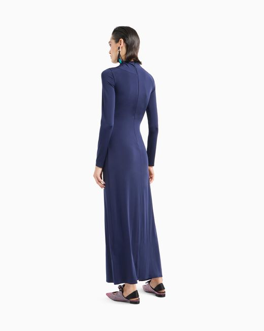 Vestido Largo De Punto Elástico De Viscosa Con Strass Giorgio Armani de color Blue