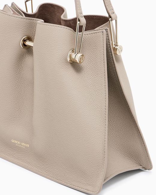 Giorgio Armani Natural Pebbled Bag With Double Leather Handles