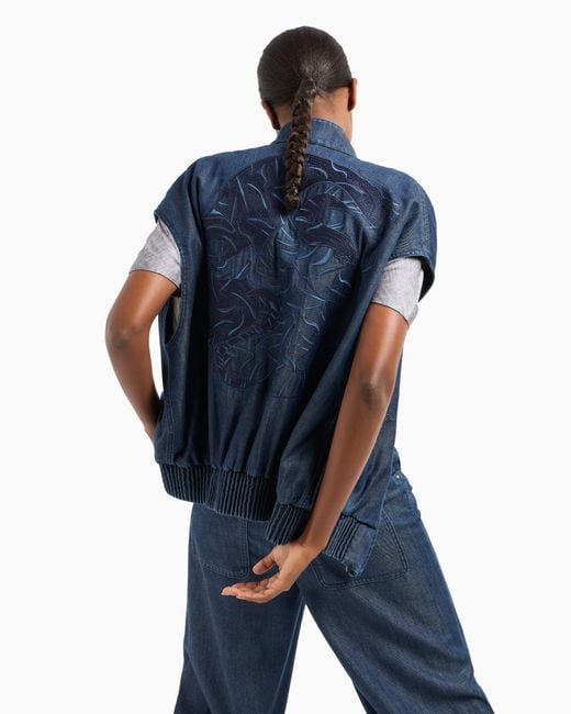 Giorgio Armani Blue Ärmelloser Lyocell-Blouson Aus Der Denim Collection