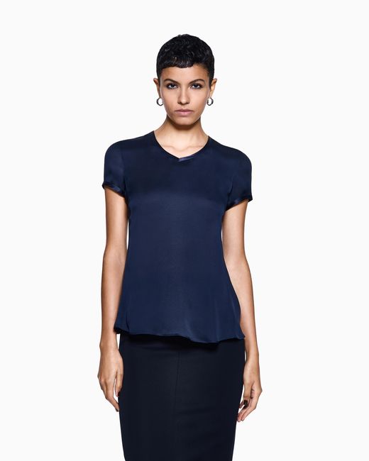 Giorgio Armani Blue Silk Charmeuse Blouse With V Neckline