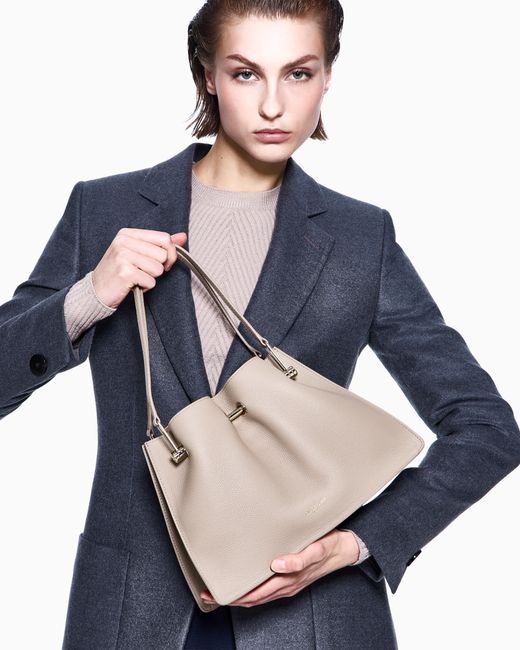 Giorgio Armani Natural Pebbled Bag With Double Leather Handles