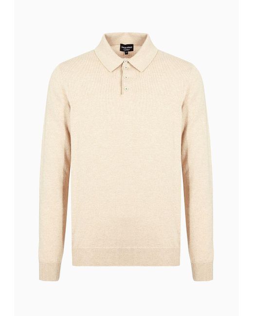 Giorgio Armani Natural Long-sleeved, Pure Cashmere Polo Shirt for men