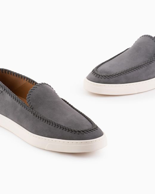 Giorgio Armani White Suede Slip On With Threading And Rubber Sole for men