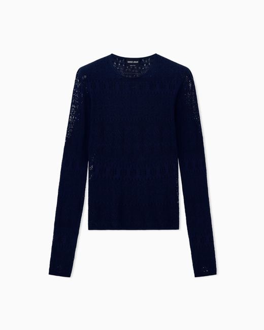 Giorgio Armani Blue Sweater Slim Crew Neck Stretch Cotton Lace