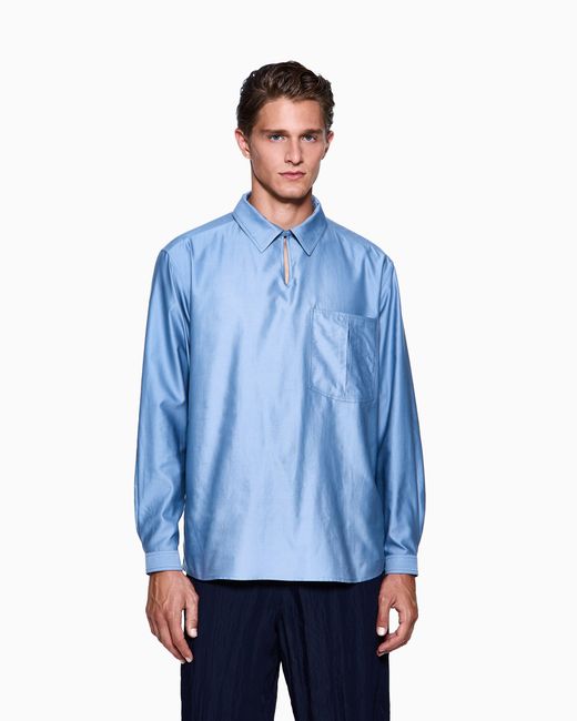 Giorgio Armani Blue Cotton And Silk Twill Shirt for men