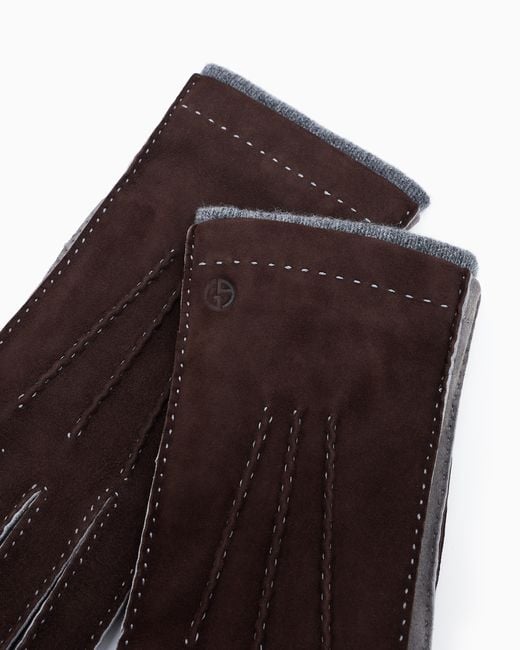 Giorgio Armani Brown Two-Tone Lambskin Suede Gloves