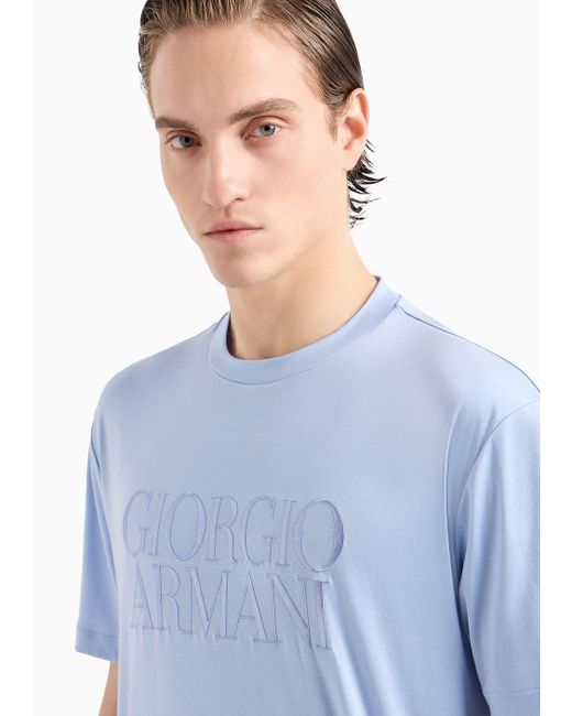 Giorgio Armani Blue Pure Cotton Interlock Crew-neck T-shirt for men