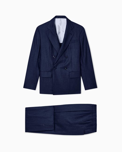 Giorgio Armani Blue Double-Breasted Denim-Effect Wool Suit for men
