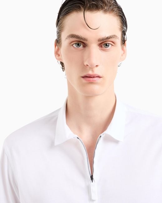 Giorgio Armani White Cotton-Jersey Zipped Shirt for men