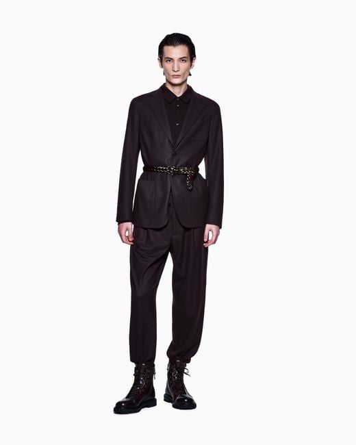 Giorgio Armani Blue Trouser Cashmere Regular Fit Solid Stretch Drap for men