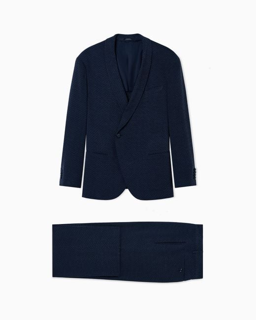 Giorgio Armani Blue Cupro Blend Jacquard Suit for men