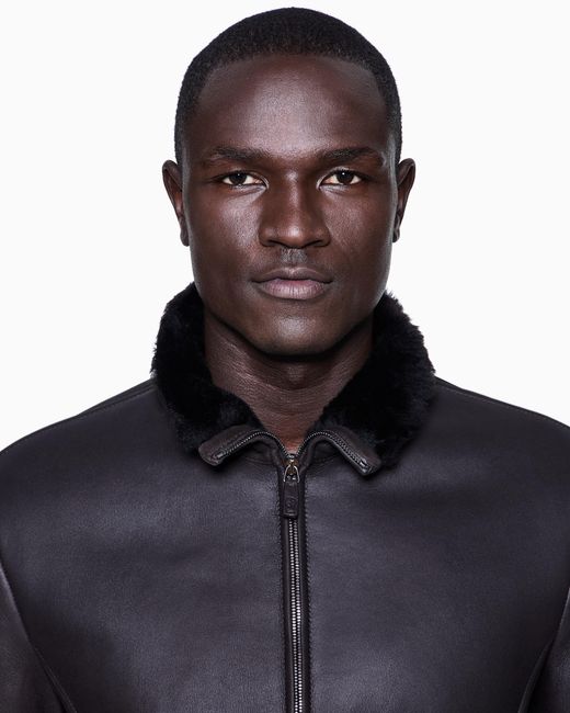 Giorgio Armani Brown Zipped Sheepskin Blouson for men