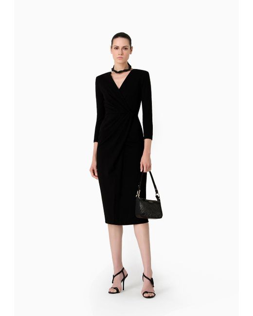 Giorgio Armani Black Viscose-blend Milano-stitch Midi Dress