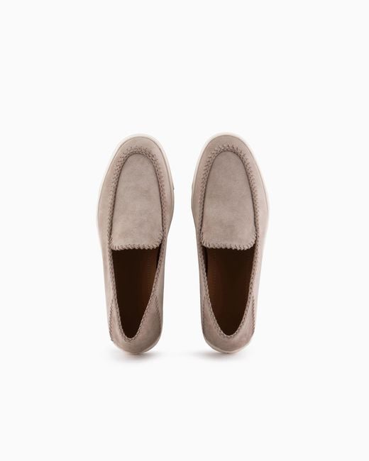 Giorgio Armani White Suede Slip On With Threading And Rubber Sole for men