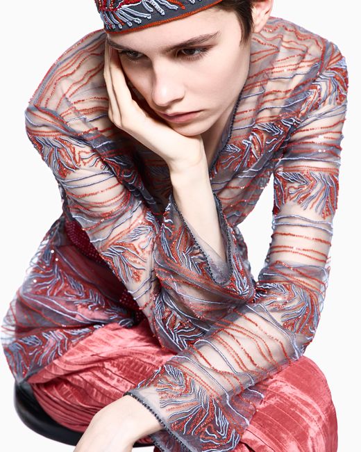 Giorgio Armani Red Wide Pleated Silk Trousers