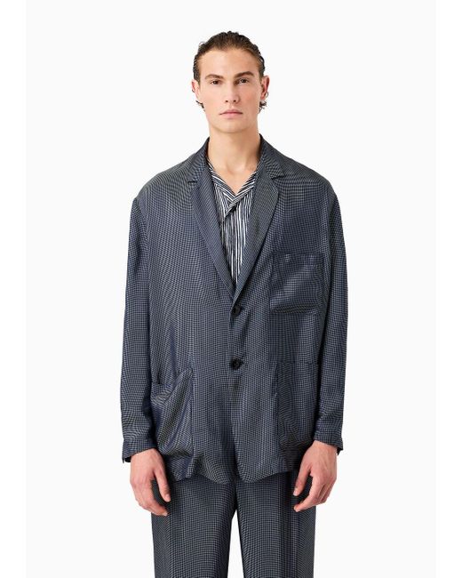 Giorgio Armani Blue Single-breasted Viscose-blend Jacquard Jacket for men