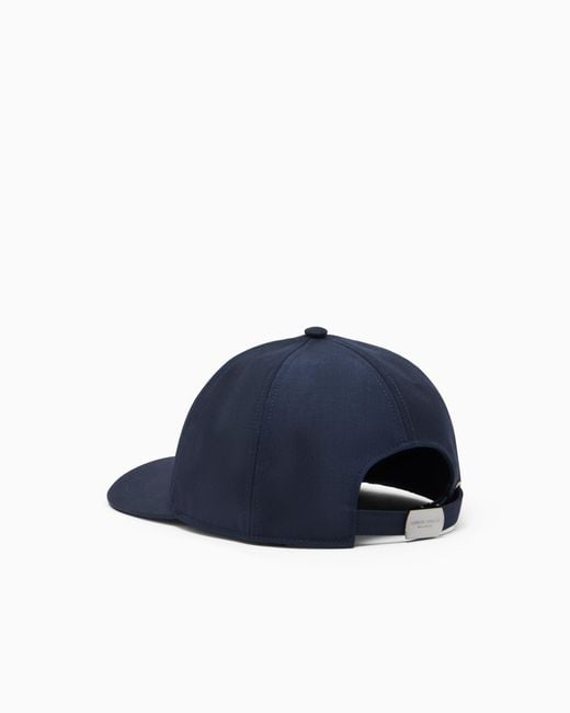 Giorgio Armani Blue Technical Fabric Baseball Cap With Leather Logo for men
