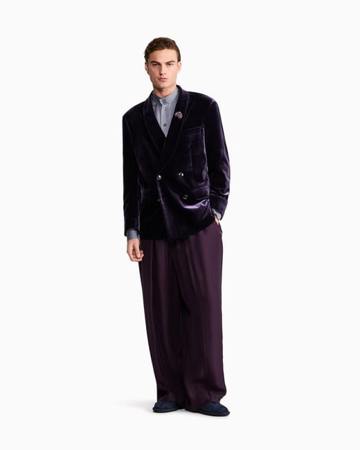 Giorgio Armani Blue Shirt Regular Fit Viscose Silk Chevron Jacquard Iridescent for men