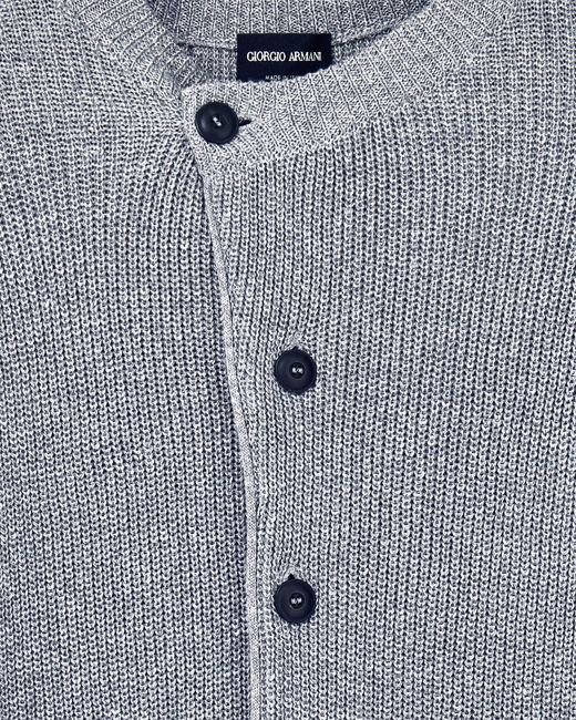 Giorgio Armani Blue Cardigan Regular Fit Ribbed Linen Cotton Cashmere Silk for men