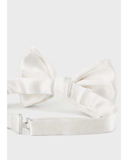 Giorgio Armani White Large, Pure Silk Knotted Bow Tie for men