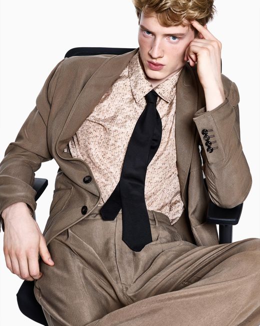 Giorgio Armani Natural Cupro Basketweave Single-Pleat Trousers for men