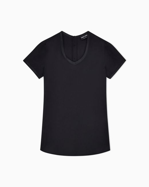 Giorgio Armani Black Silk Charmeuse Blouse With V Neckline