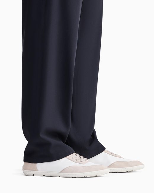Giorgio Armani White Nylon And Suede Sneakers for men