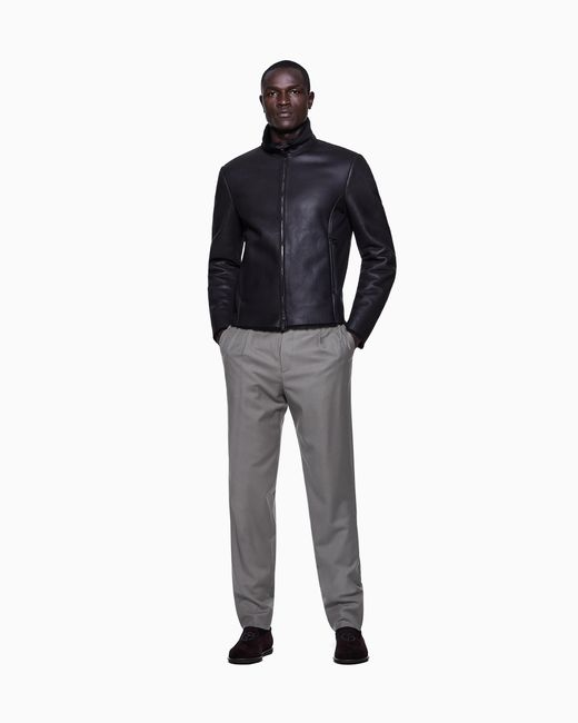 Giorgio Armani Brown Zipped Sheepskin Blouson for men