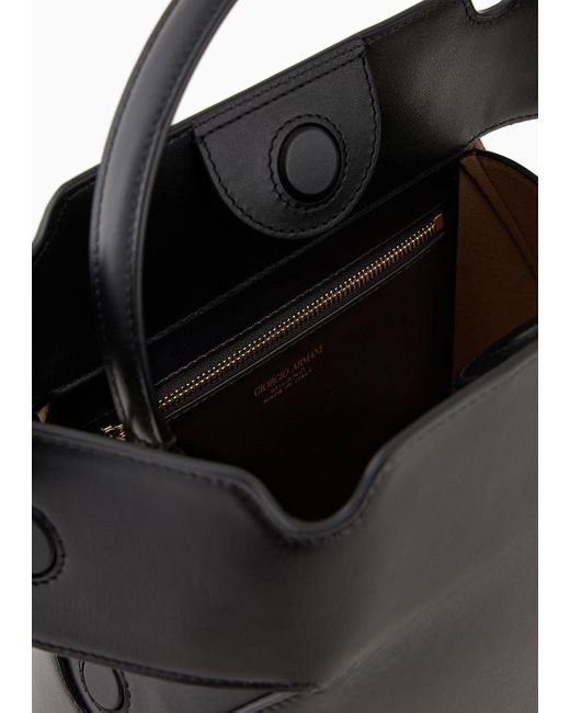 Giorgio Armani Black Medium, Leather Boston Bag