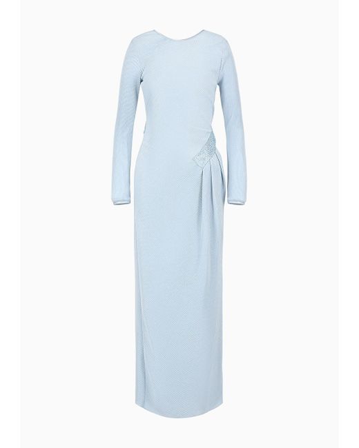 Giorgio Armani Blue Langes Kleid Aus Plissiertem Jersey