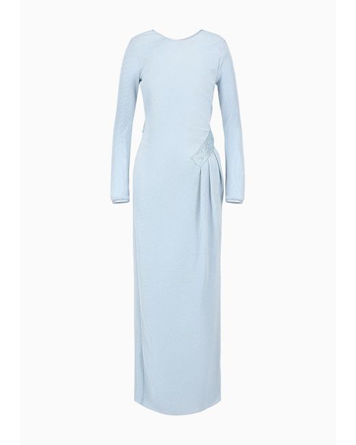 Giorgio Armani Blue Long Dress In Pleated Jersey