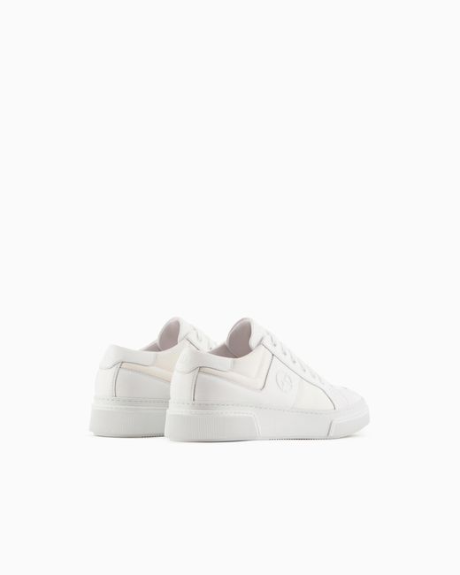 Giorgio Armani White Leather And Fabric Sneakers for men