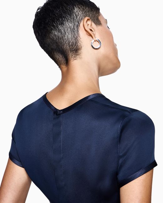 Giorgio Armani Blue Silk Charmeuse Blouse With V Neckline
