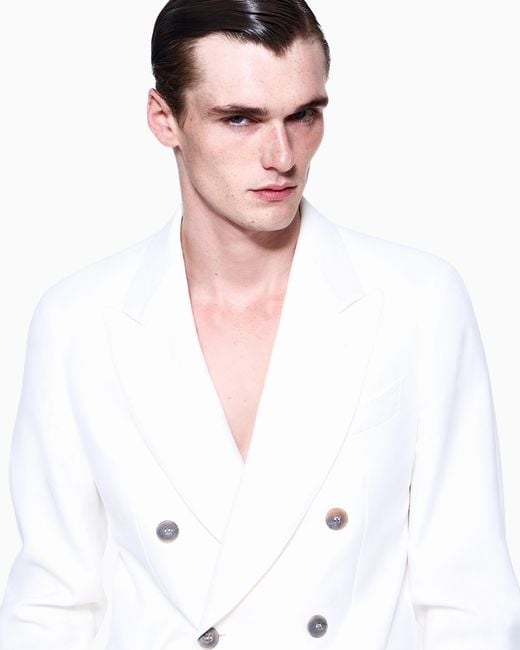 Giorgio Armani White Napoli Line Linen Canvas Double-Breasted Suit for men