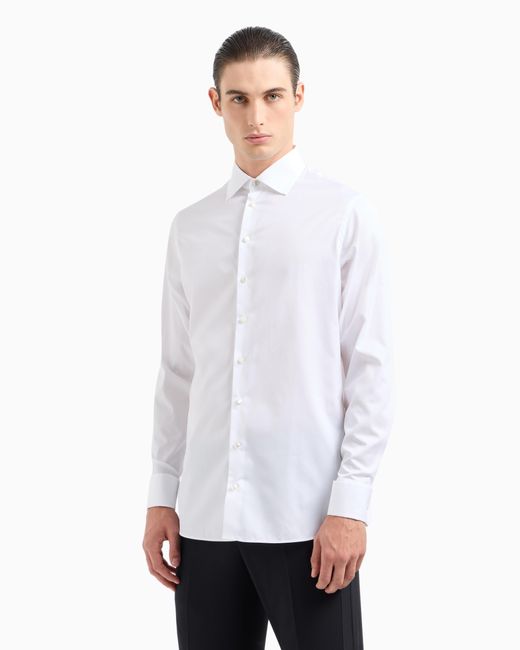 Giorgio Armani White Regular-Fit Shiny-Effect Cotton Shirt for men