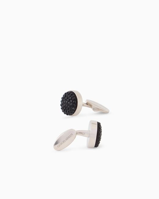 Giorgio Armani White Sterling Cufflinks With Satin And Crystals for men