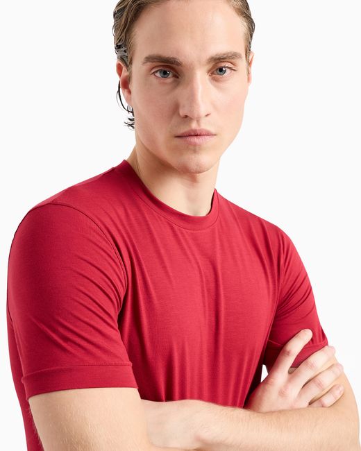 Giorgio Armani T-Shirt Mit Rundhalsausschnitt Und Kurzen Ärmeln, Gefertigt Aus Elastischem Viskose-Jersey in Red für Herren